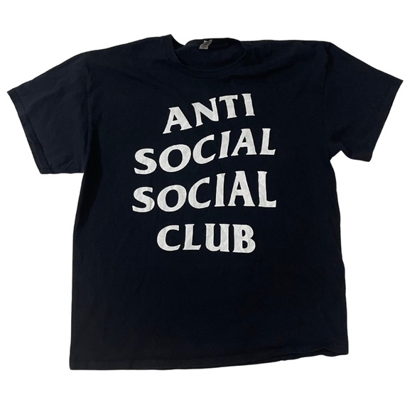 Anti Social Social Club Navy Tee with White Print - Picture 1 of 3